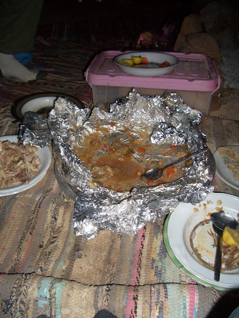 We were treated to a dinner of potatoes, chicken and chick peas. This picture is of the aftermath of dinner. Total annihalation!
