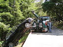 Towing car up cliff