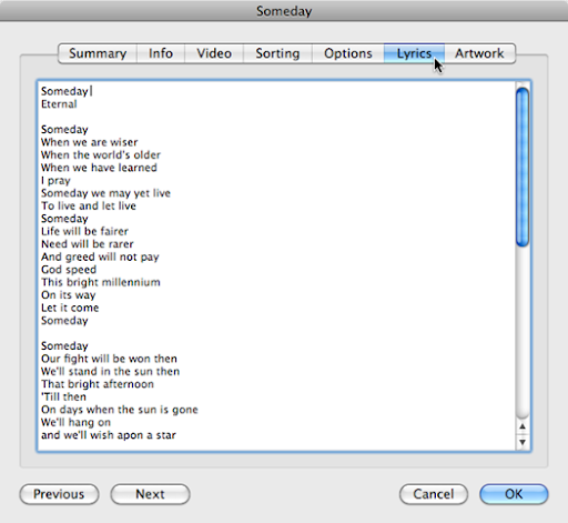 Adding lyrics to an iTunes