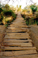 Hand Hewn Bridge This bridge spans a small ravine just a short walk from St. Gabriel's Hospital in Namitete, Malawi. The bridge rocked to and fro even under my modest weight. I felt like Indiana Jones when I walked across, even though I did not have a whip to latch onto a branch if the bridge collapsed.