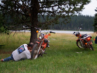 My dad's grandfather and my namesake Isaac Holeman (the sixth) built a cabin at Langdon Lake in the Blue Mountains in eastern Oregon. My dad's big extended family still goes there frequently but normally only in the summer because this place gets ten or fifteen feet of snow in the winter. In this picture my dad was working on the same two motorcycles that the family has been riding up there since my dad was a teenager. My dad's grandfather and my namesake Isaac Holeman (the sixth) built a cabin at Langdon Lake in the Blue Mountains in eastern Oregon. My dad's big extended family still goes there frequently but normally only in the summer because this place gets ten or fifteen feet of snow in the winter. In this picture my dad was working on the same two motorcycles that the family has been riding up there since my dad was a teenager.