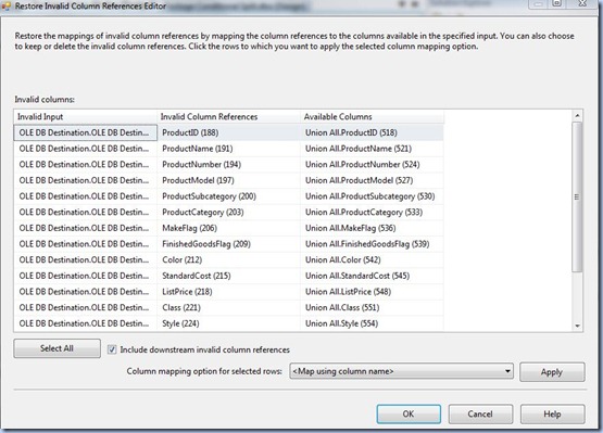 SSIS - Restor Invalid Column References