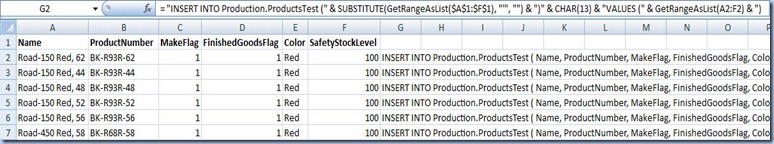 Excel - Insert statement