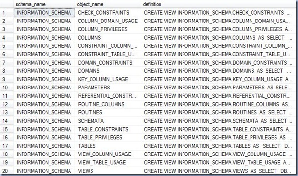 INFORMATION_SCHEMA definitions INFORMATION_SCHEMA definitions
