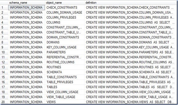 INFORMATION_SCHEMA definitions