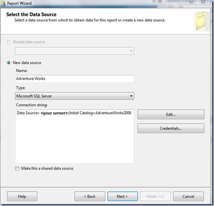 SSRS Tutorial Select Data Source SSRS Tutorial Select Data Source