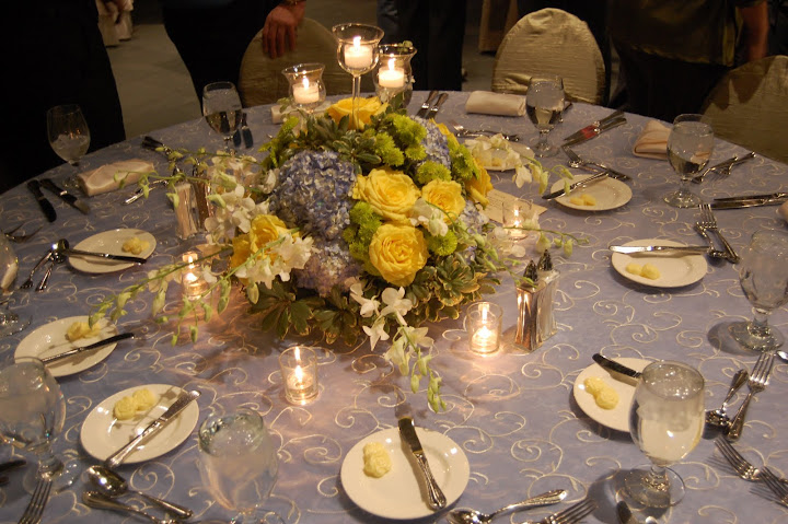 Low blue yellow and white centerpiece
