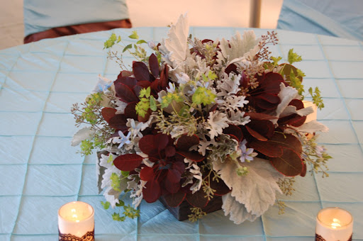 Ice blue and burgundy centerpiece It is always fun to attend networking 