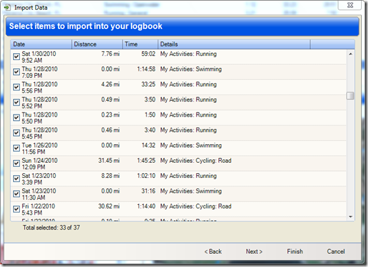 Sport Tracks Import Data