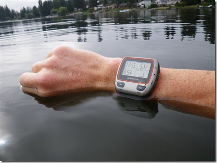 Garmin 310XT sitting in water on wrist