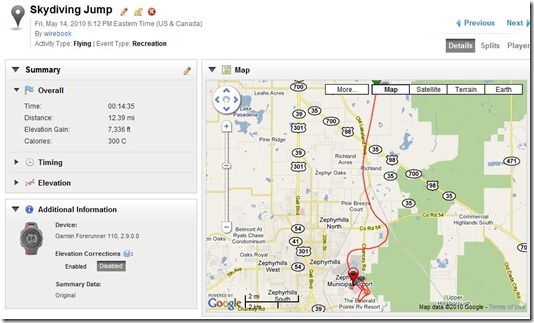 Garmin FR110 Skydiving