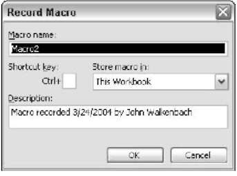 The Record Macro dialog box provides several options.