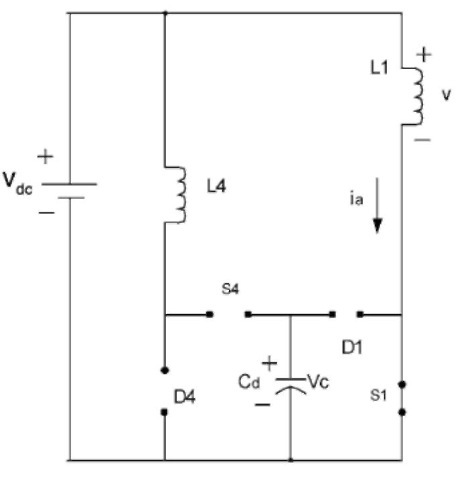 Equivalent circuit when S1 is on and other switches and diodes are off.