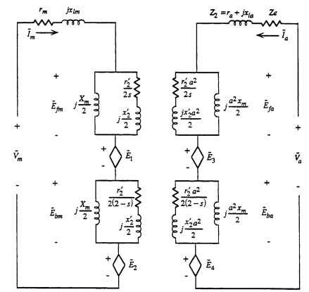 Single-phase motor equivalent circuit for combined winding performance.