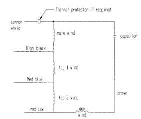 L-connected multispeed PSC motor.