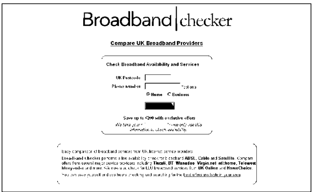 The search page on www. broadband checker. co.uk