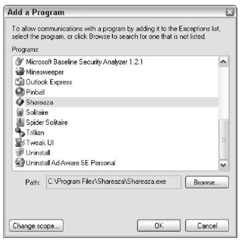 Windows Firewall constructs a list of likely candidates for the Exceptions list.