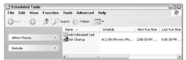 The Windows Scheduler as it appears after you schedule Disk Cleanup.