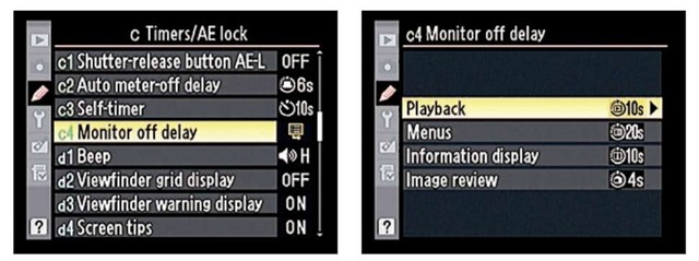  Visit the Timers/AE Lock submenu to adjust the timing of automatic monitor shut-off.