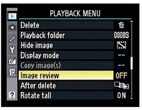 Head for the Playback menu to enable or disable instant review.