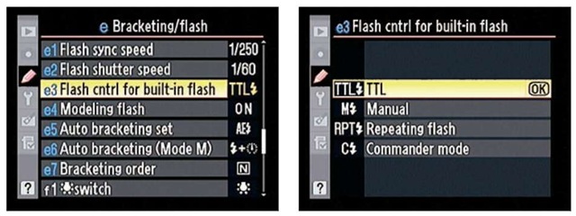 The Commander Mode option enables you to trigger off-camera flash units with your built-in flash.