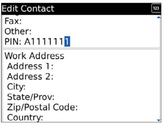 Add a contact's PIN info here.