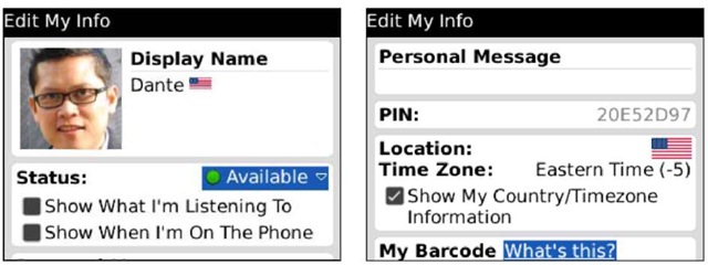 Set your personal information (left) and the rest of the Edit My Info screen (right) .