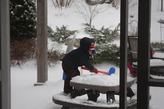 Snow was icy, had to be broken up with a club!