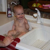 Getting cleaned up after the cake.