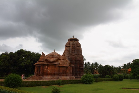 Rajarani Temple under cloudy skies