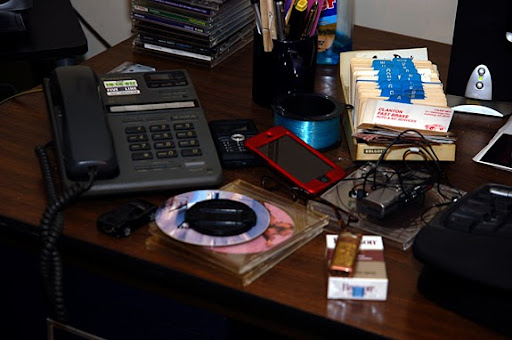 Hanging out in the bunker with my stuff.