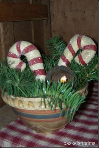 yelloware bowl with candy canes
