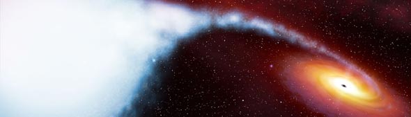 Buraco negro engolando uma enorme quantidade de massa.