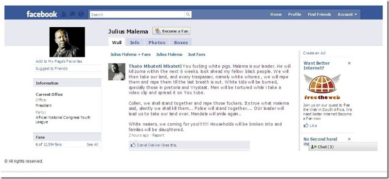 Facebook Julius Malema hatespeech against Afrikaners