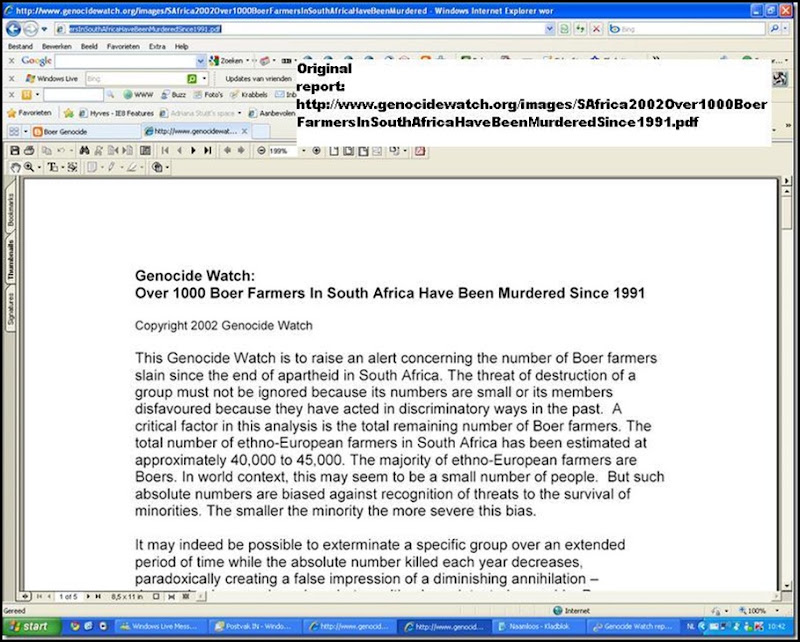 Genocide Watch 2002 Alert over Boer Farmers Slain since apartheid in South Africa Nr 1 jpeg