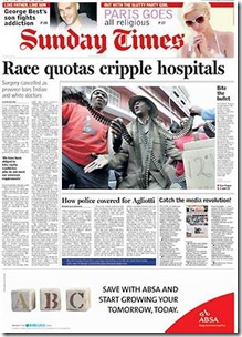 AntiWhiteHiringLawsCrippleSAHospitalsSTimesJuly132007FrontPage