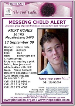 Gomes Ricky 16, Magaliesburg Missing 13Sept2009