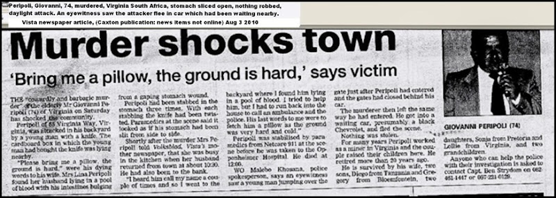 Peripoli Giovanni Virginia South Africa stomach sliced open nothing robbed Aug32010