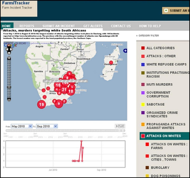 Attacks against whites SA May 2010 to Aug 9 2010