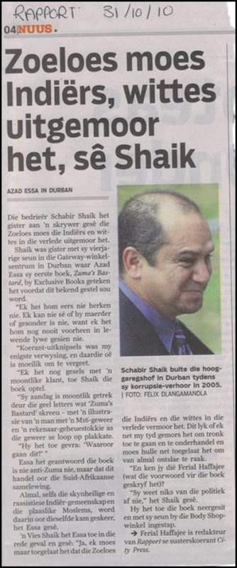 ANTIWHITE HATESPEECH ZOELOES SHOULD HAVE MURDERED THEM ALL SAYS SCHABIR SHAIK SUNTIMES311010