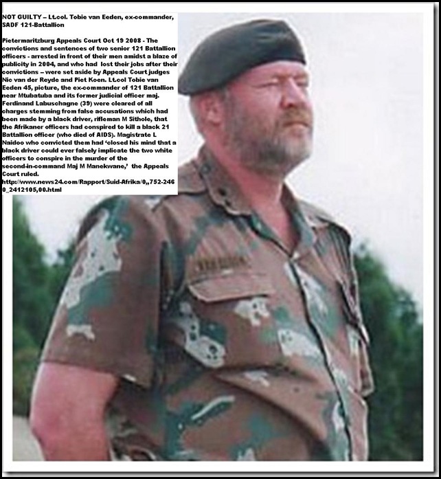 Afrikaner officer VAN EEDEN NOT GUILTY OF TRUMPEDUP CHARGES DEC 2008