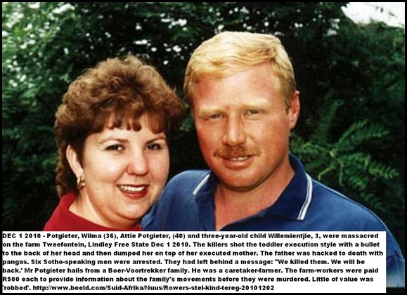Potgiter Wilna and Attie massacred on Lindley FreeState farm by Sothospeakers with small child Willemien 3 Potgiter Wilna and Attie massacred on Lindley FreeState farm by Sothospeakers with small child Willemien 3