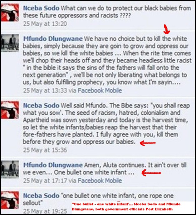 ANTIWHITE HATESPEECH ONE BULLET ONE WHITE INFANT NCEBA NCODO PE SAFMARINE MAY252010