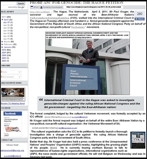 ANC GENOCIDE CHARGE AT ICC THE HAGUE APR52011 PAUL KRUGER