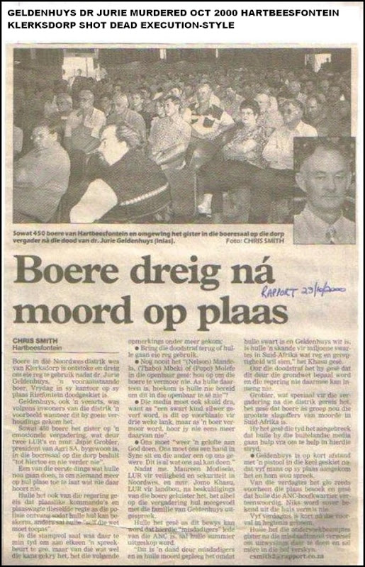 Geldenhuys Dr Jurie Oct2000 murder Hartbeesfontein NW shot dead