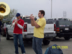 Photo: Mike and Rob do a little call & response with the rest of the band.