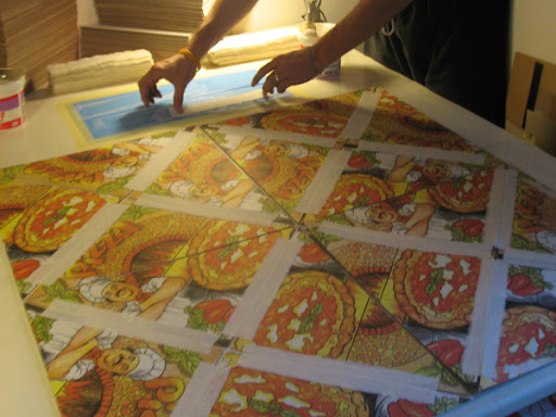 Gluing the linen strips.
