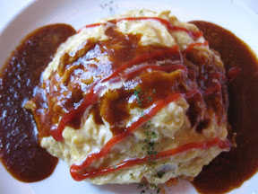 Tokyo omu-rice tomato flavor chicken fried rice omelette w/ demiglas sauce