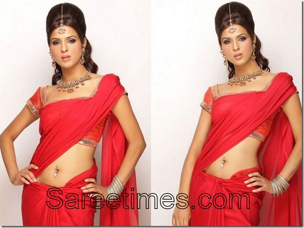 Priyanka_Chaudhary_Red_Saree