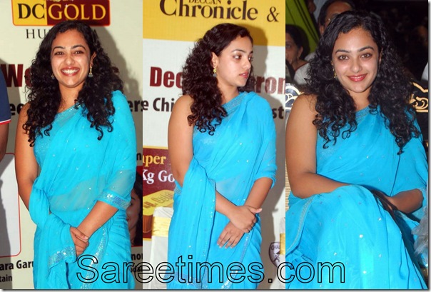 Nithya_Menon_Blue_Saree